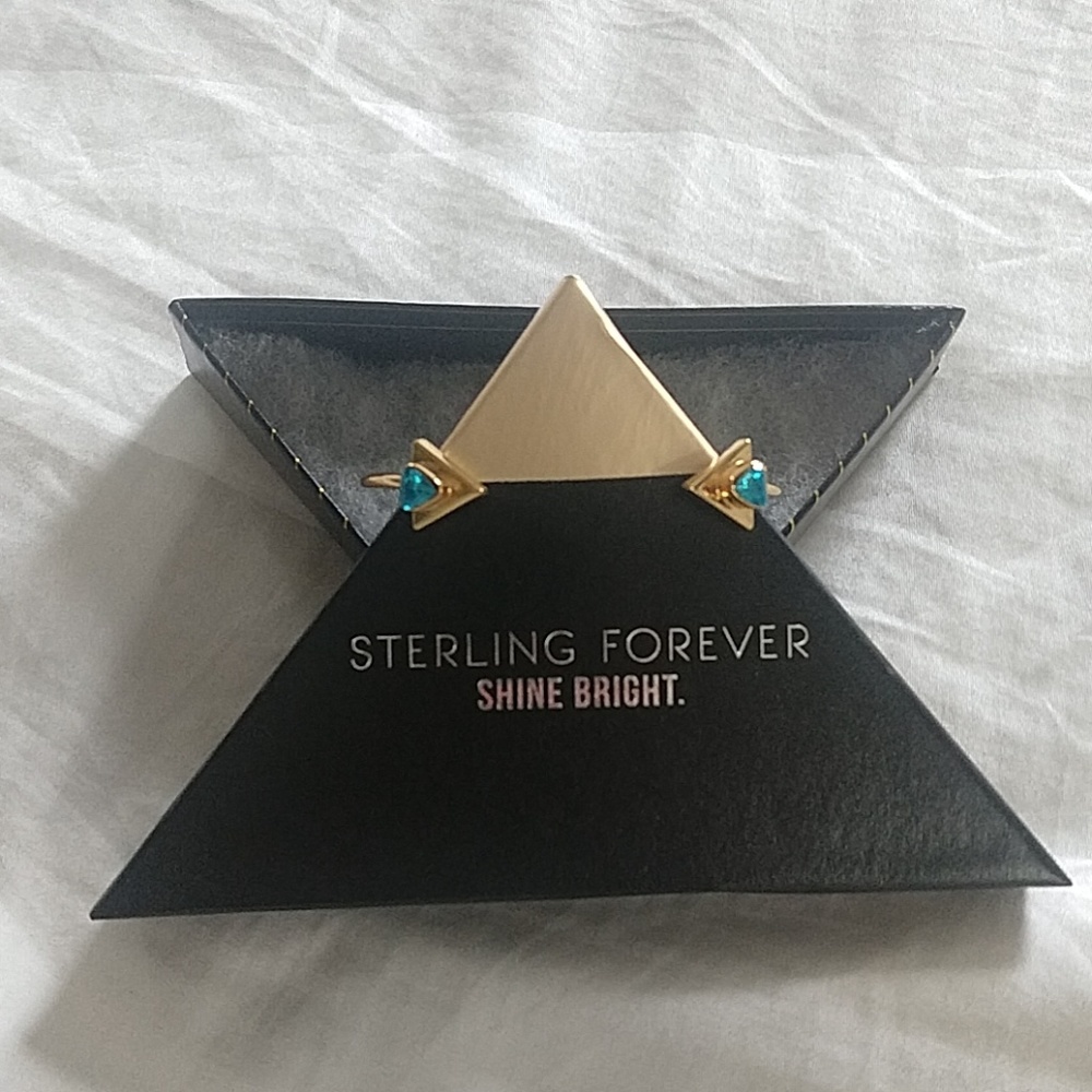 Gold and Blue Topaz CZ Triangle Cuff Bracelet